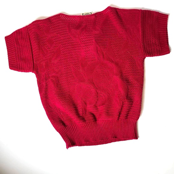 Pink Vintage 80s 90s Retro Knit Sweater Vest Short Sleeve Sweater Top - Picture 3 of 6